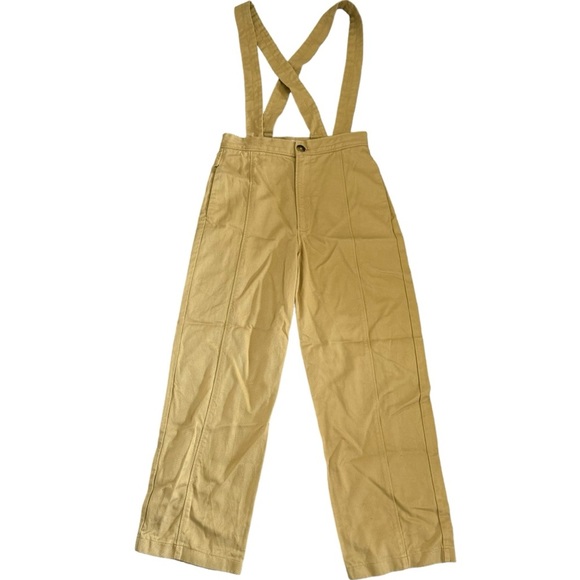 Zara Lyocell & Cotton Women's High Waisted Pants with Suspenders in Tan Size S - Picture 2 of 8